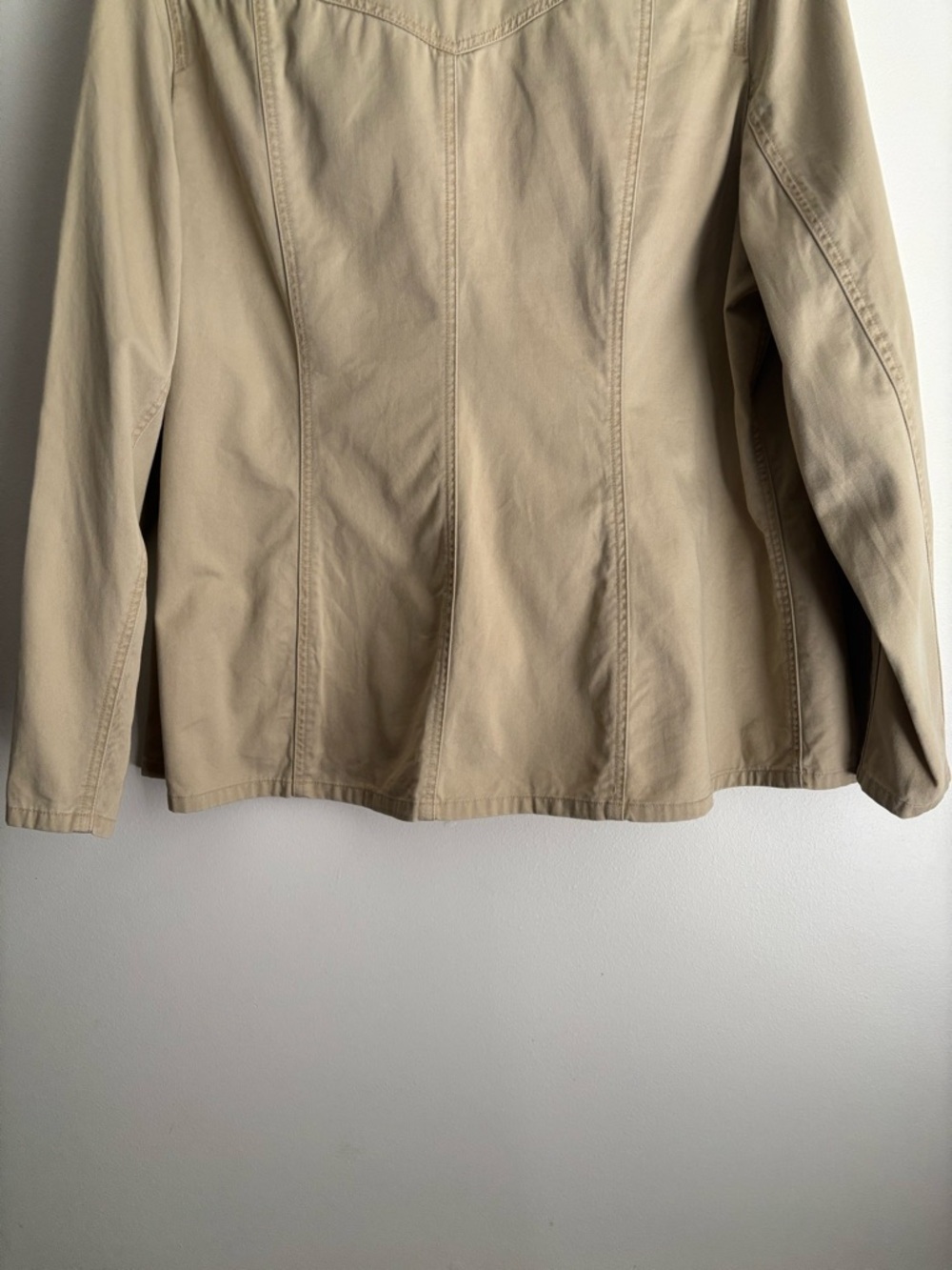 Venezia Khaki Zip Up Jacket Blazer Size 18/20 Utility Safari Classic Minimalist - Picture 10 of 15